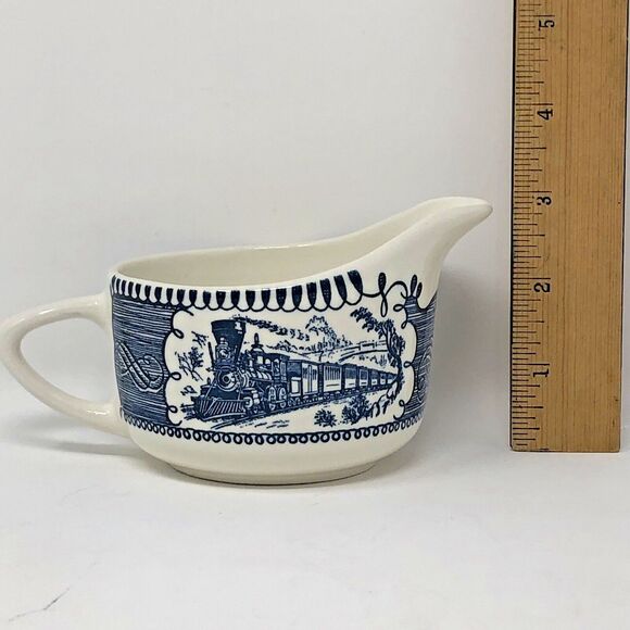 Currier & Ives Creamer Sugar Vintage Royal China Train River Boat Scene USA - Picture 9 of 12